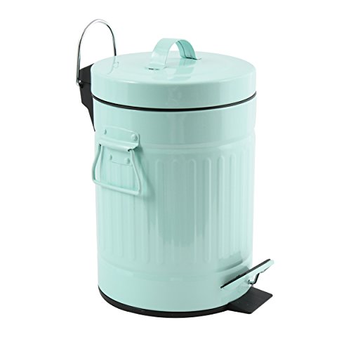 Basurero cilíndrico de baño a pedal de color azul pastel.