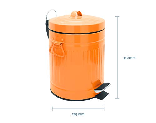 Basurero cilíndrico de baño de pedal naranja antiguo