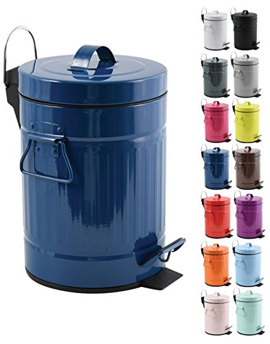 Papelera de baño cilíndrico de pedal azul antiguo de medianoche