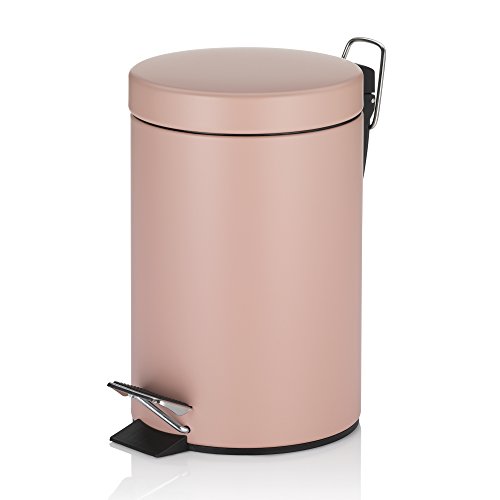 Basurero de baño de pedal cilíndrico con polvo rosa