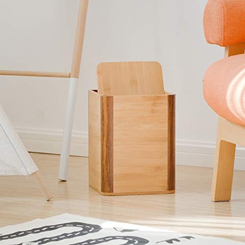Cesta de escritorio con tapa de bambú en un cuadrado elegante y diseño bicolor de moda
