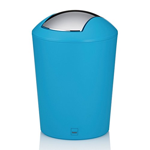 Papelera de baño azul turquesa con balancín de plástico