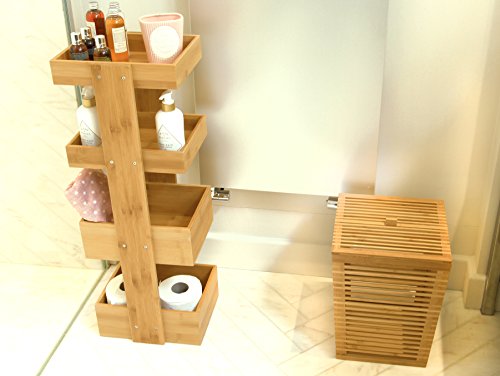 Cubo de baño de bambú con tapa