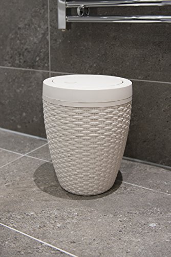 Cubo de baño de plástico blanco imitación ratán con tapa abatible