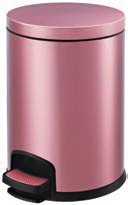 Cubo de basura cilíndrico de baño con pedal rosa de acero inoxidable