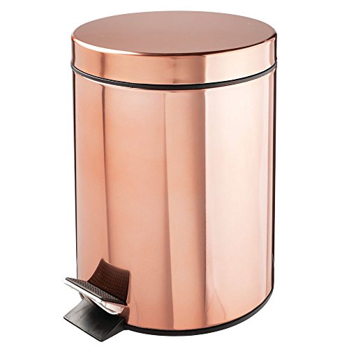 Cubo de basura de baño cilíndrico revestido de cobre con pedal metálico