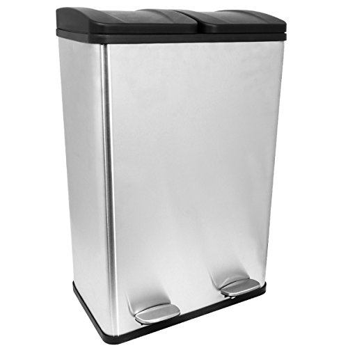 Gran cubo de basura de 60 litros de acero inoxidable de tipo pedal para la separación de residuos de cocina con gran capacidad