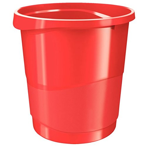 La llamativa papelera de plástico rojo