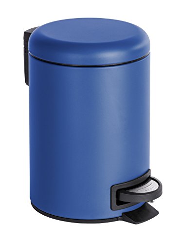 Cubo de basura de baño cilíndrico de pedal azul de acero inoxidable