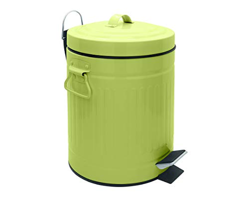 Papelera de baño cilíndrico de pedal verde anisado de época