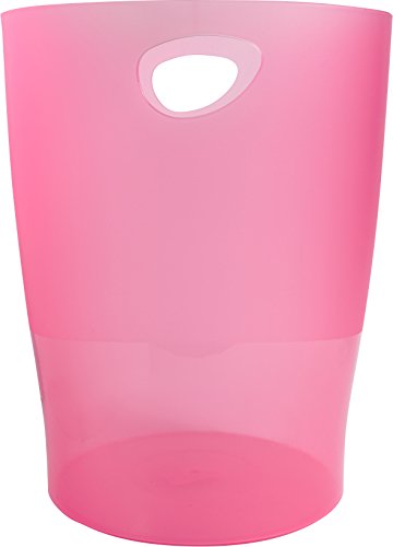Papelera de plástico rosa transparente con asas Exacompta